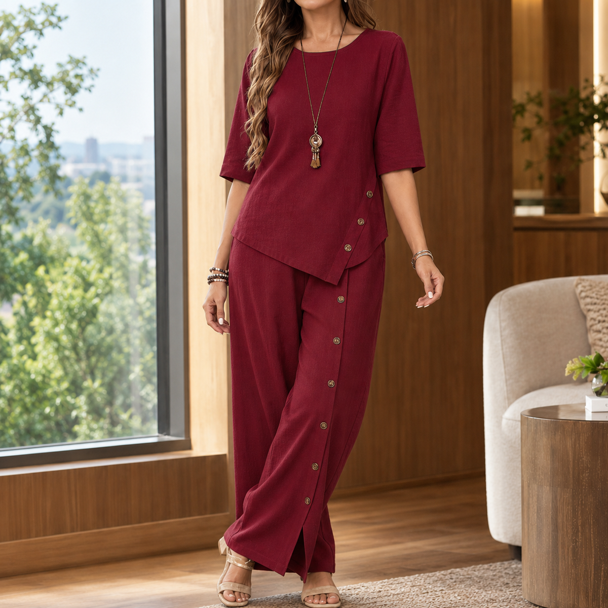 Isabelle Asymmetric Set - Burgundy