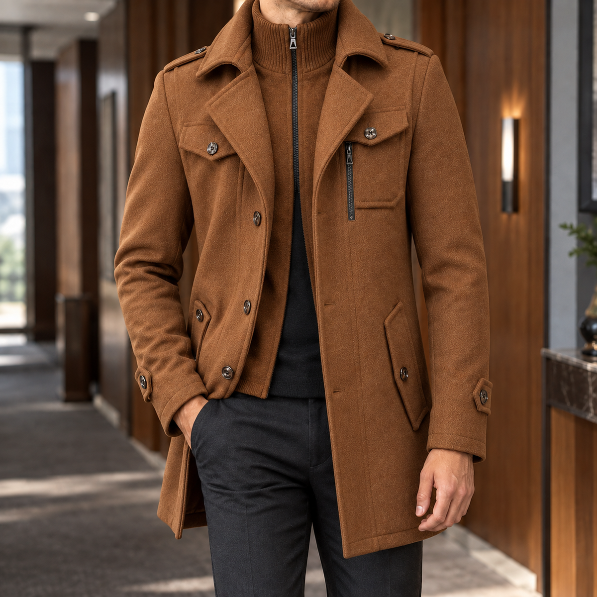 Clovis Double Collar Coat - Camel
