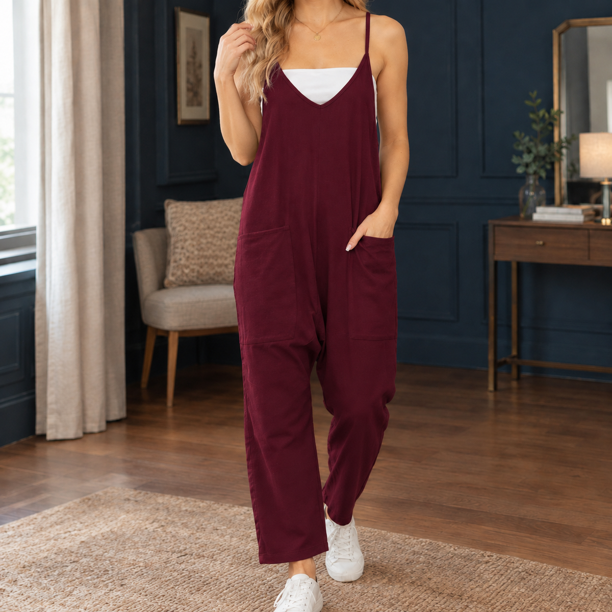 Bronwen V-Neck Jumpsuit - Wine Red