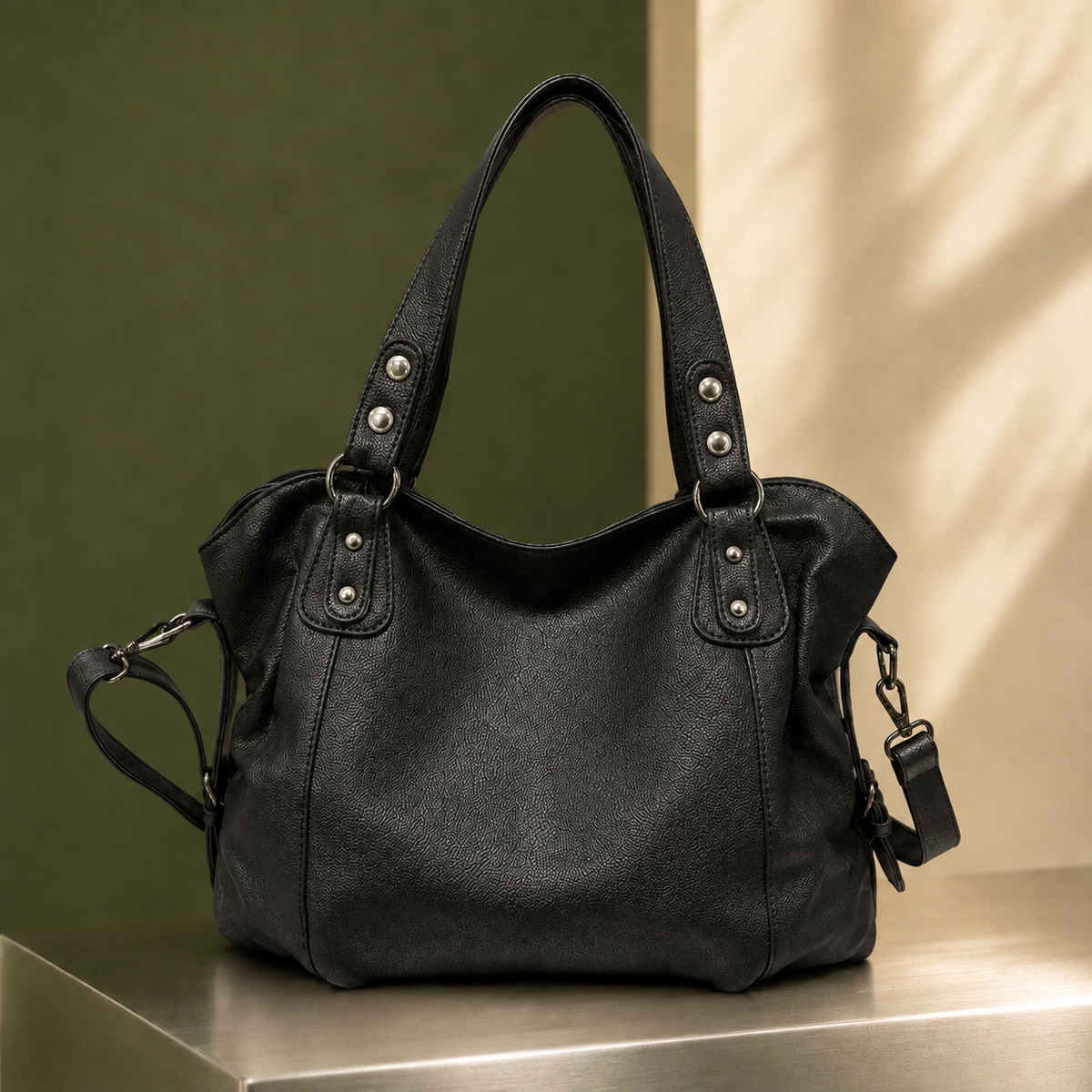 Willa Studded Hobo Bag - Black