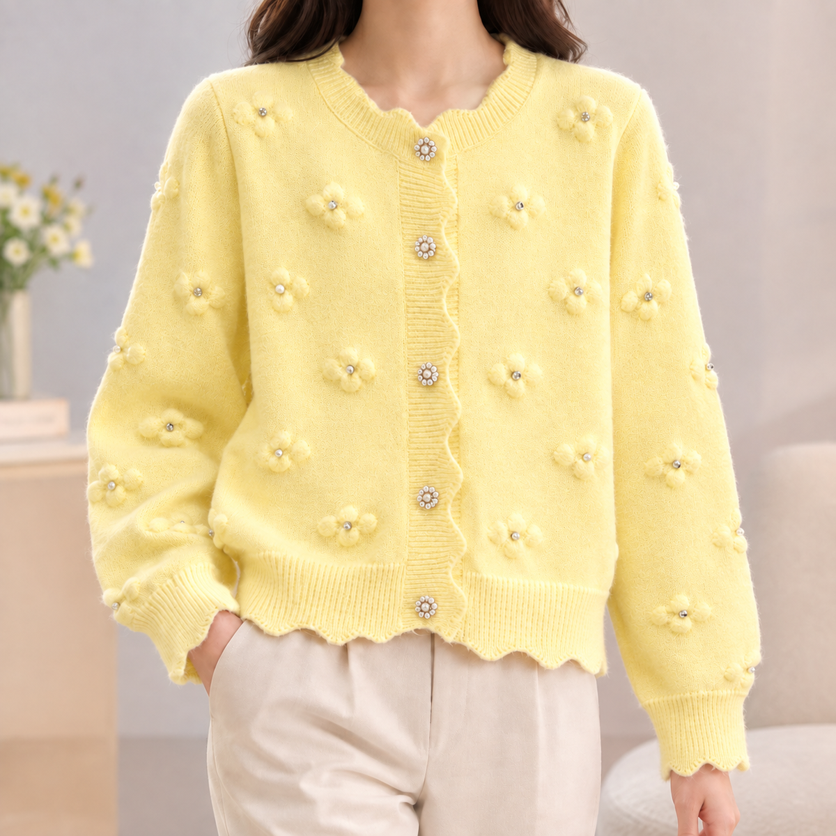 Joanna Cashmere Cardigan - Yellow