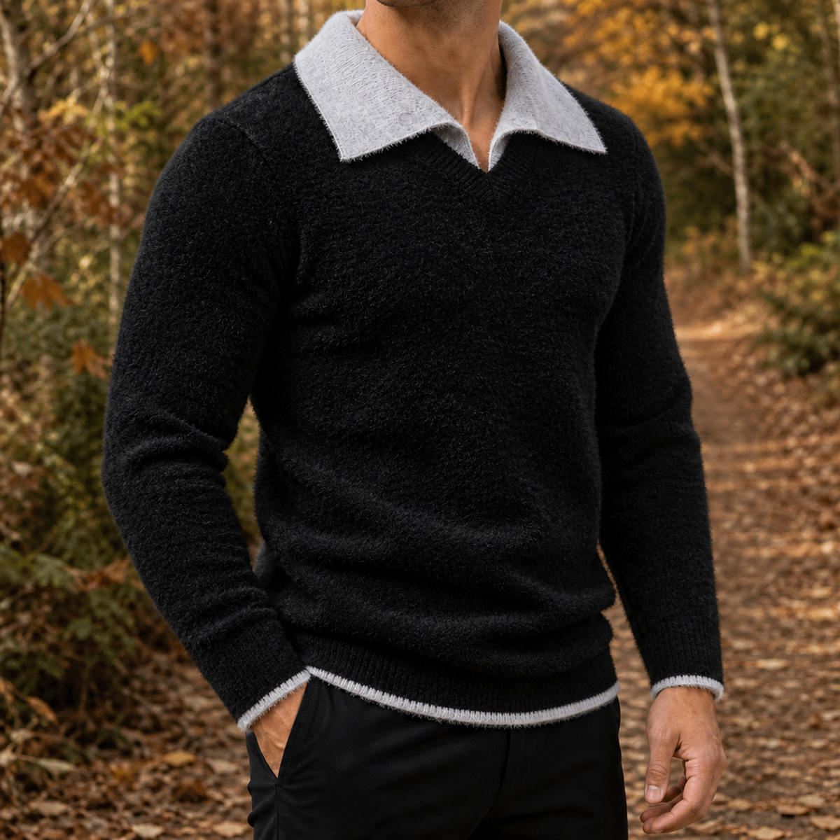 Fraser Contrast Collar Sweater - Black