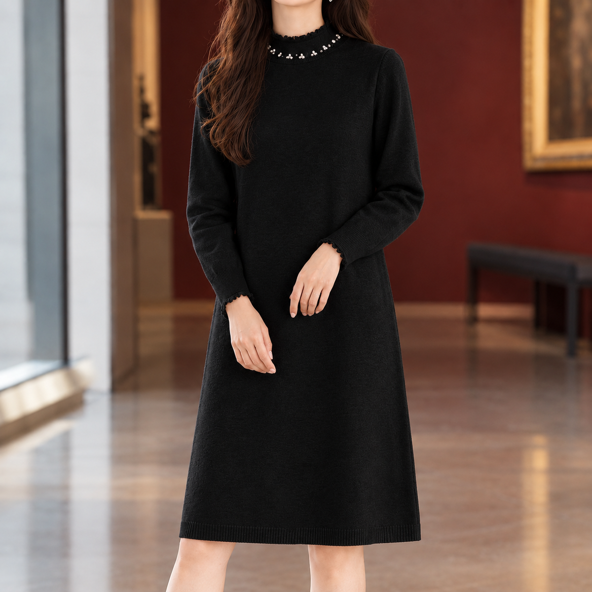 Rebecca Beaded Midi Dress - Black