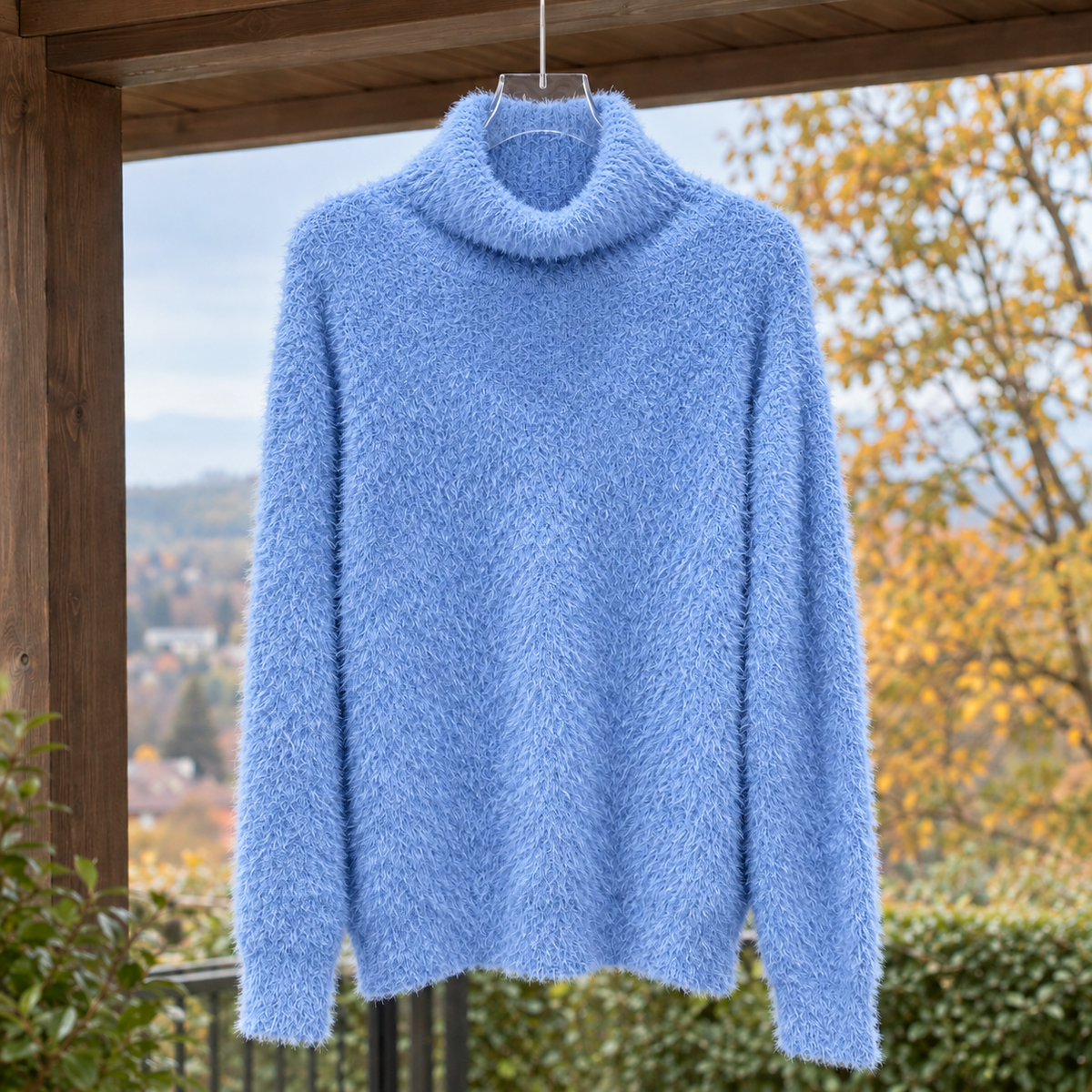 Keira Fuzzy Turtleneck Sweater - Blue
