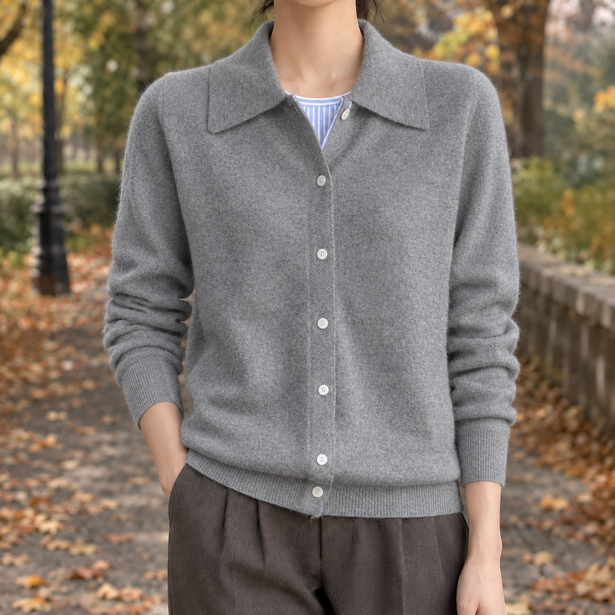 Aurore-Lane Collared Cardigan - Gray