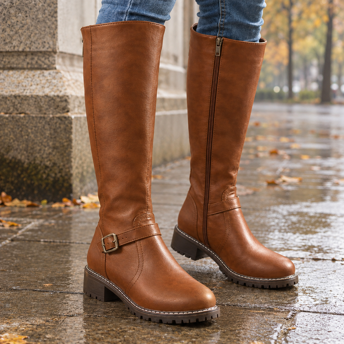 Montanari Buckle Knee Boots - Light Brown