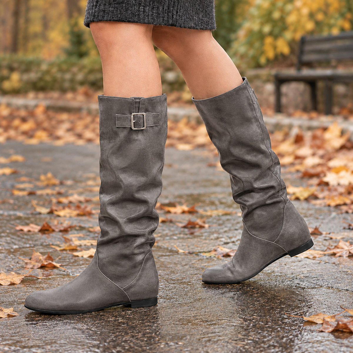 Caruso Suede Buckle Boots - Smoke Gray