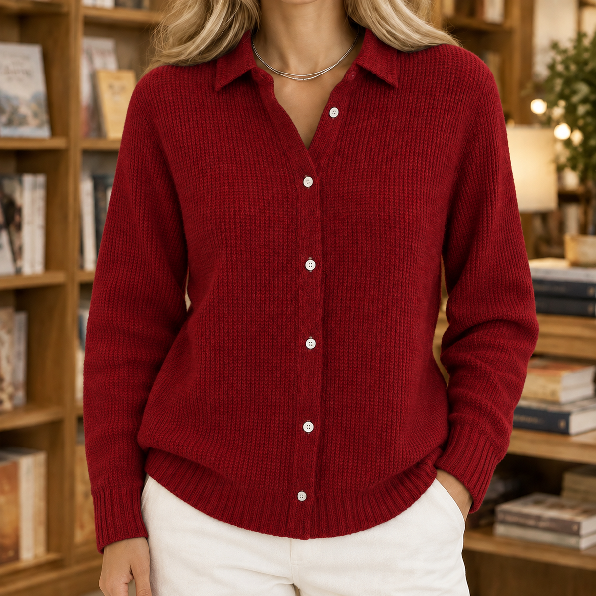 Lucille Collared Sweater - Red