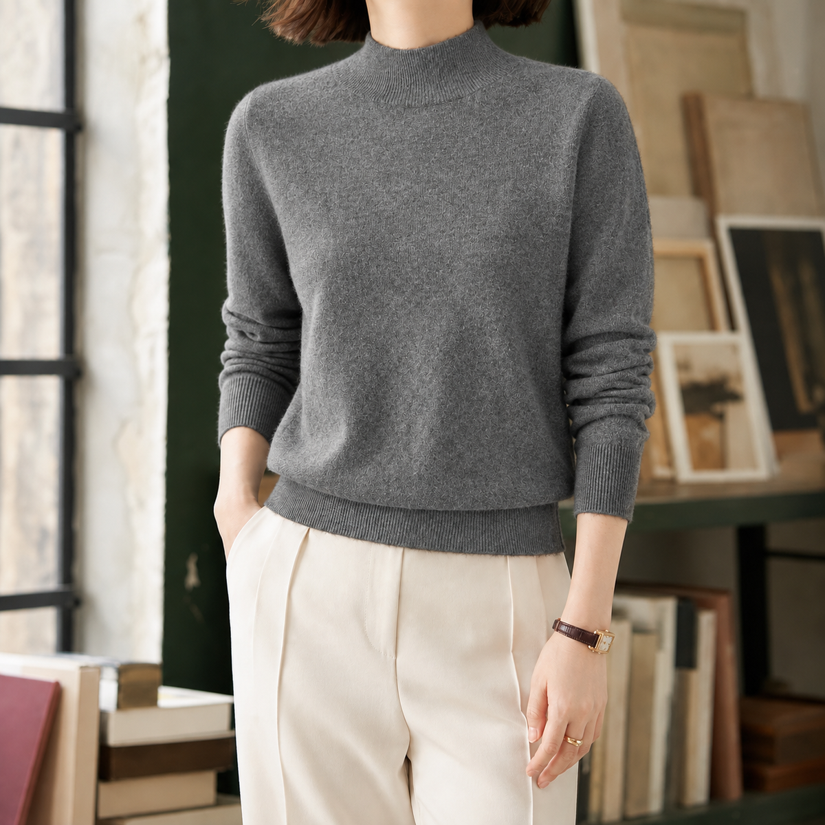 Belinda Mock Neck Sweater - Medium Gray
