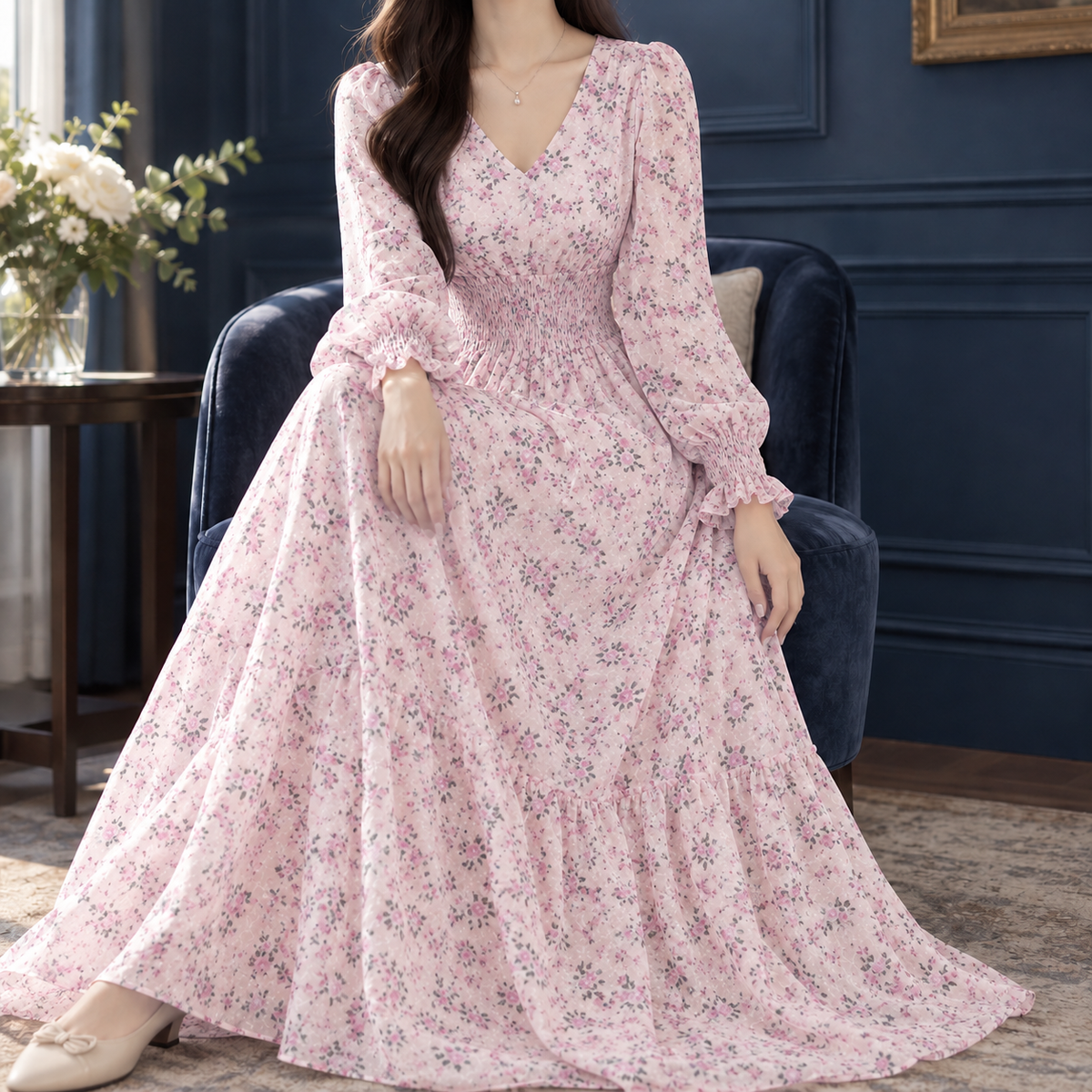 Maylis Smocked Maxi Dress - Pink