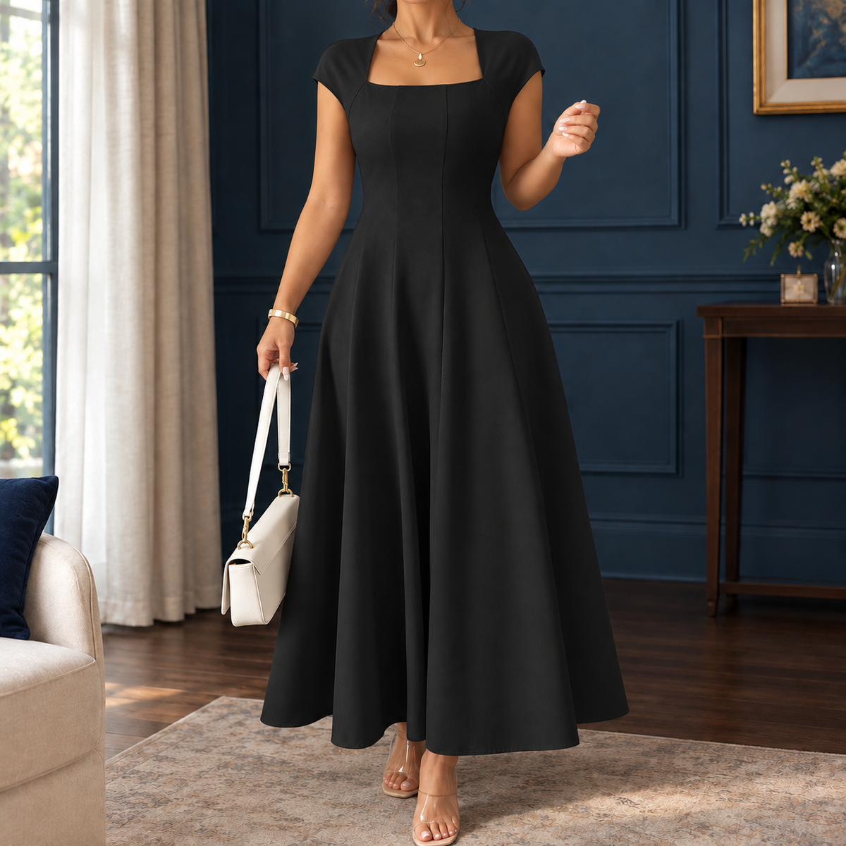 Adelia A-Line Dress - Black