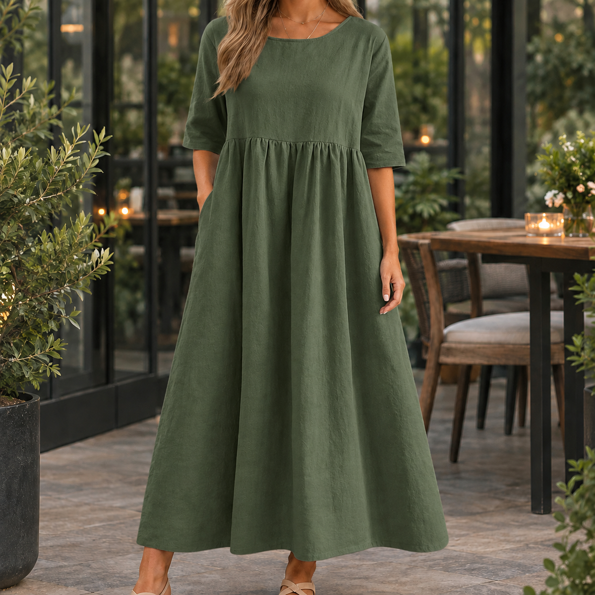 Annabelle Smock Maxi Dress - Dark Green