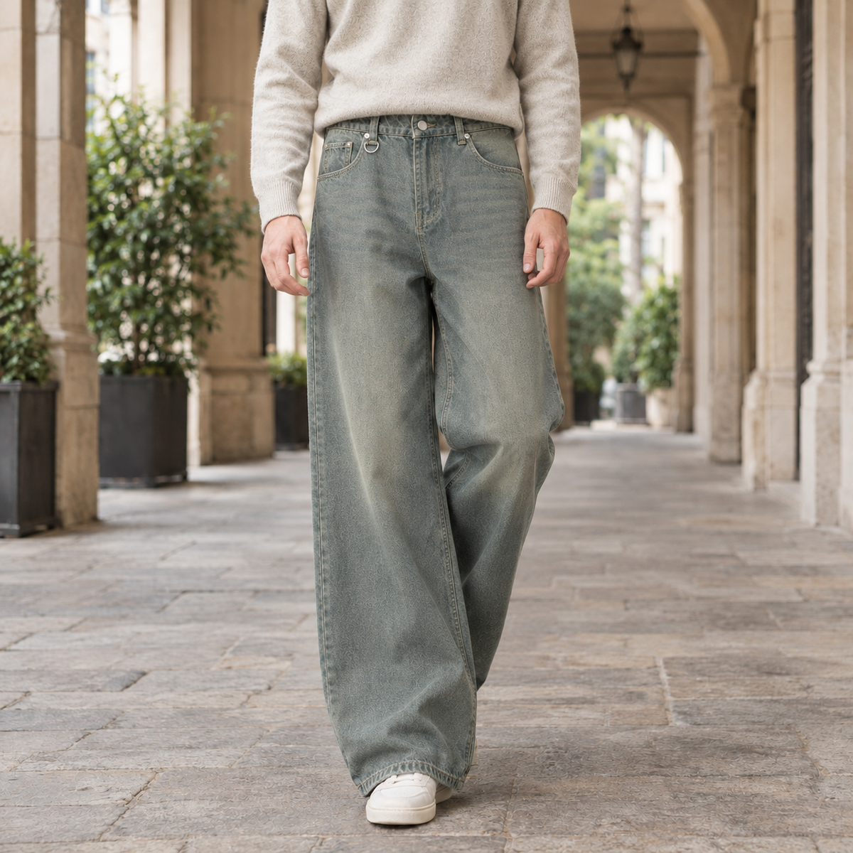 Corwin Wide Leg Jeans - Cement Green