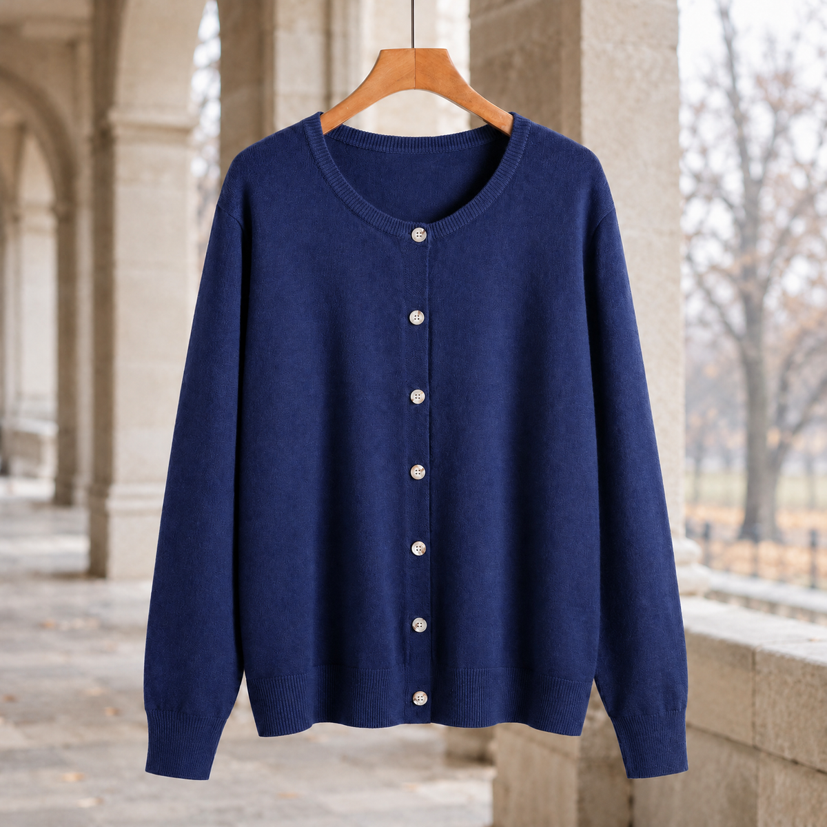Jemima Round Neck Cardigan - Navy Blue