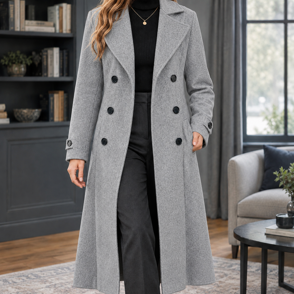 Severine Double Breasted Coat - Light Gray