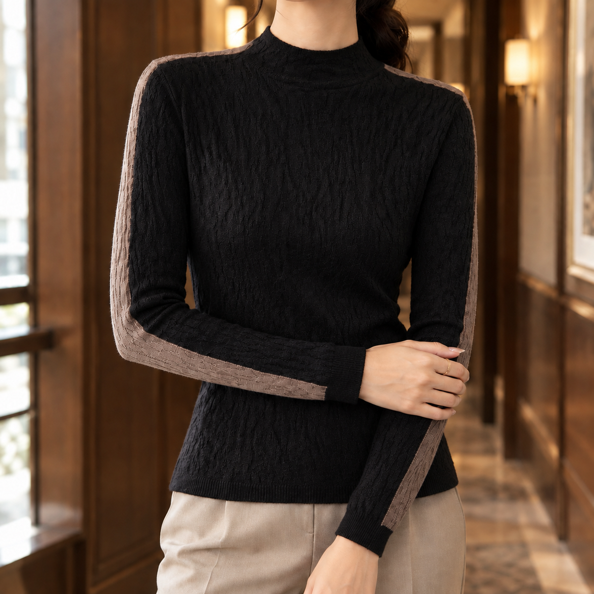 Clarisse Textured Sweater - Gray Coffee Black