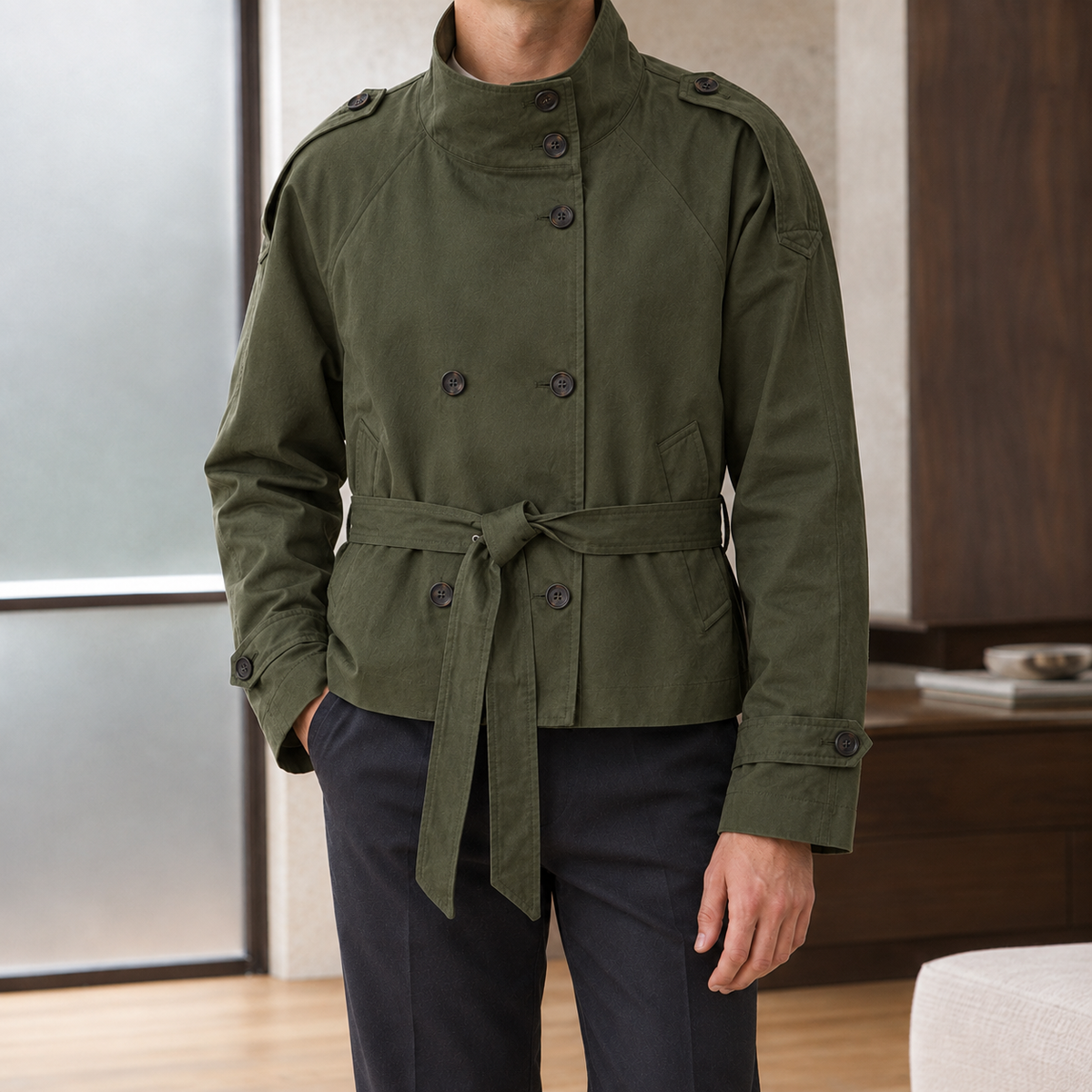 Owen Double-Breasted Jacket - Army Green