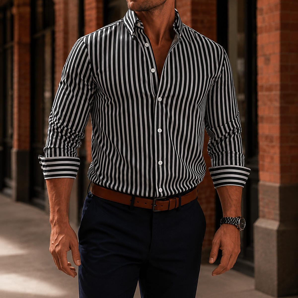 Dorian Striped Shirt - Black