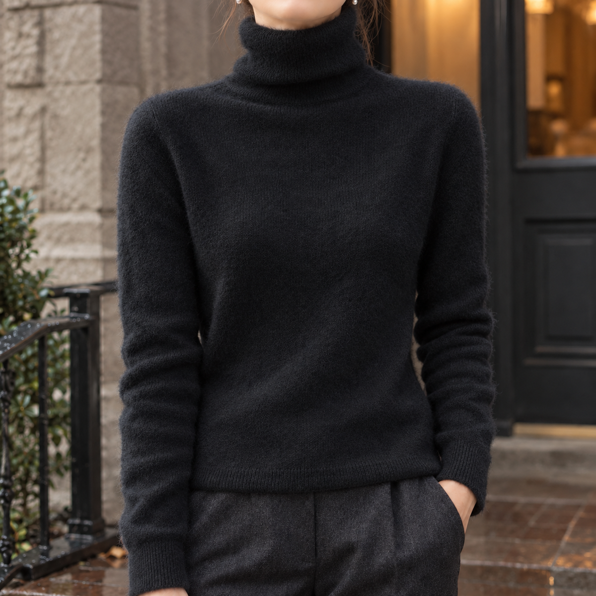 Flavia Roll Neck Sweater - Black
