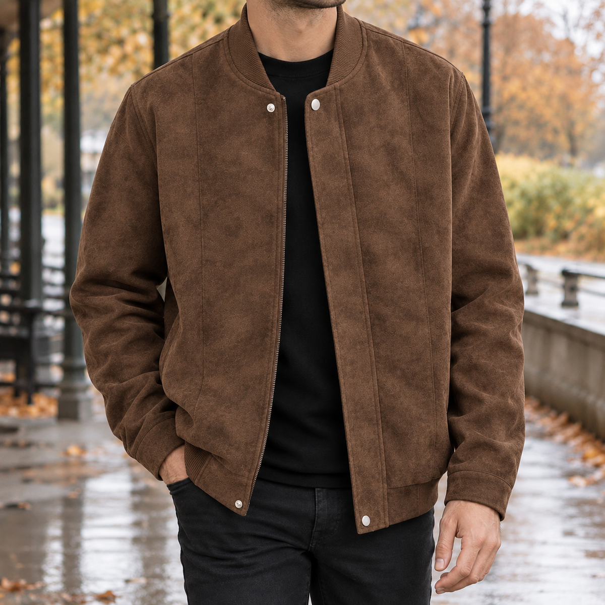 Boniface Suede Bomber Jacket - Brown