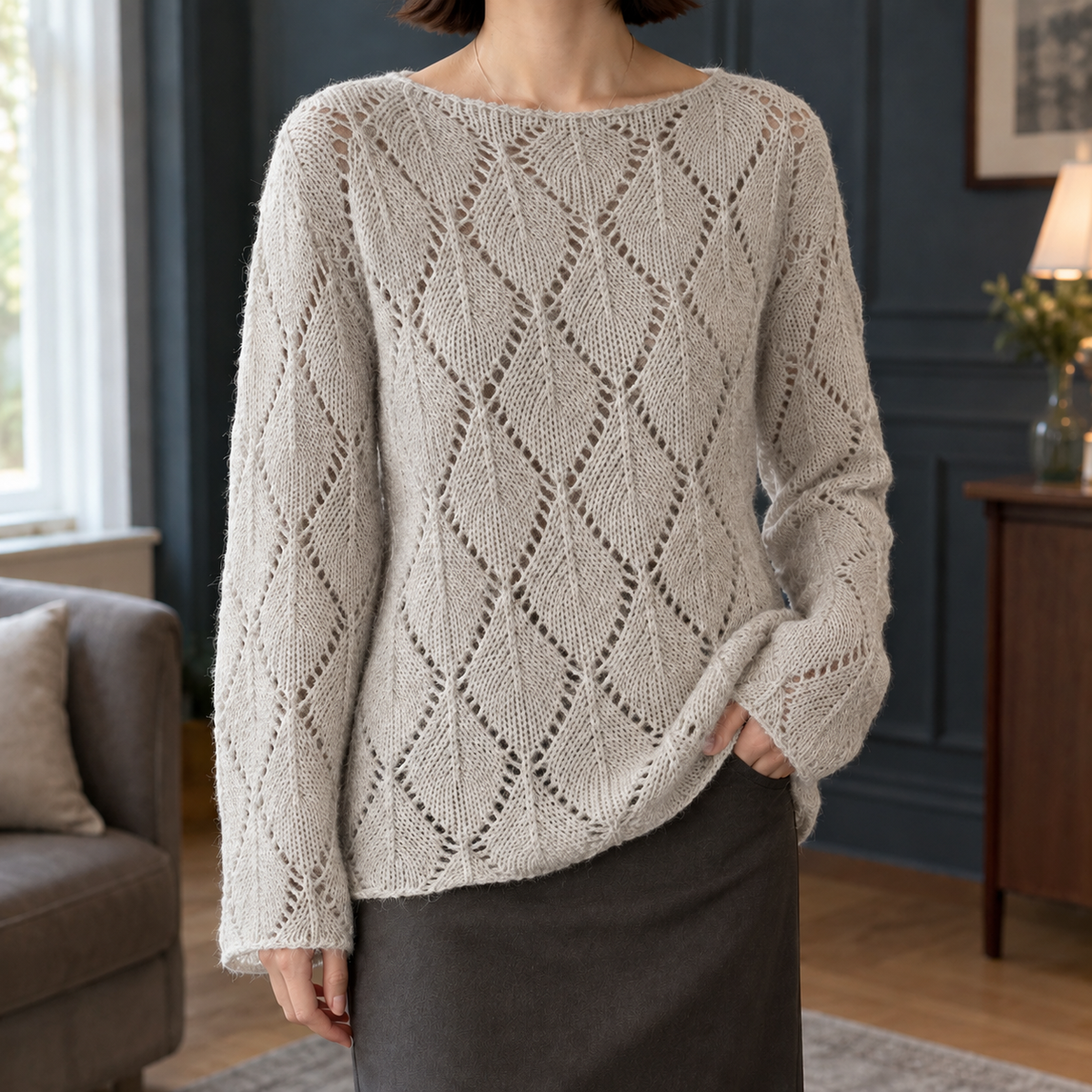 Fernanda Diamond Sweater - Beige Gray