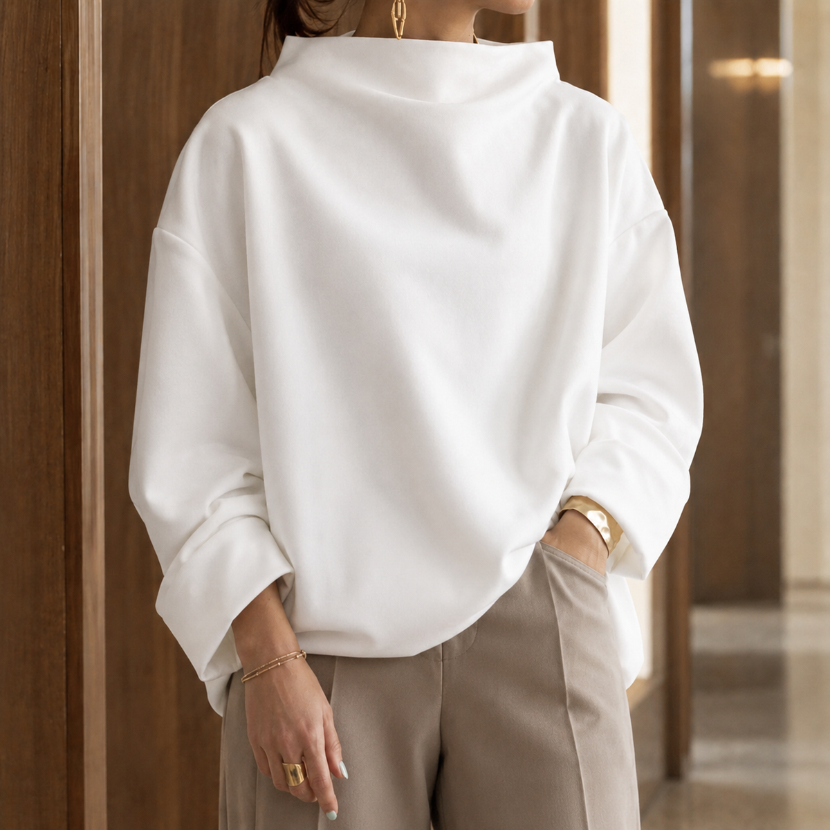 Jacinta High Neck Top - White