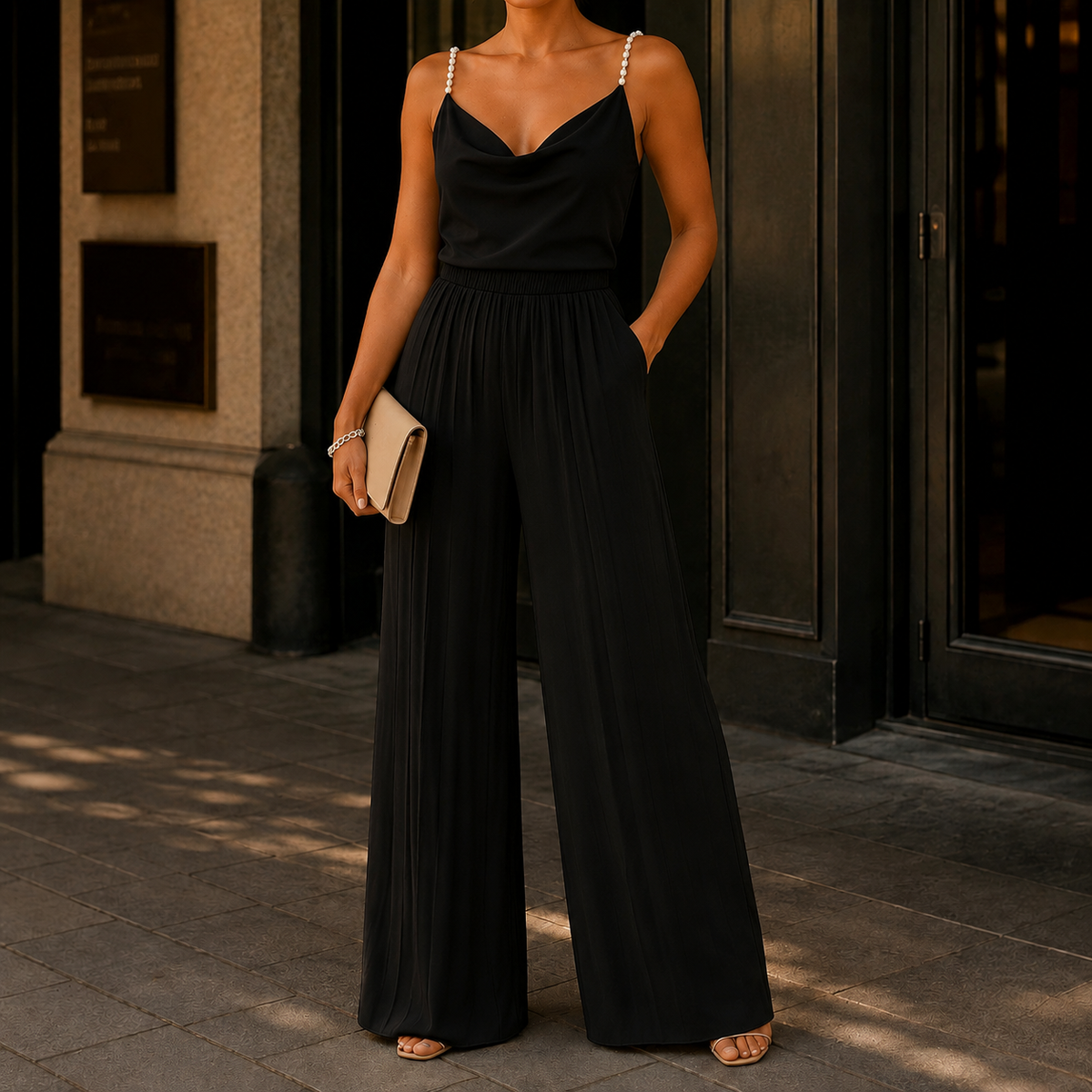 Isabella Cowl Jumpsuit - Black