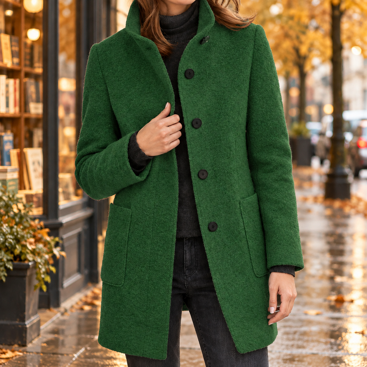 Penelope-Rae Stand Collar Jacket - Dark Green