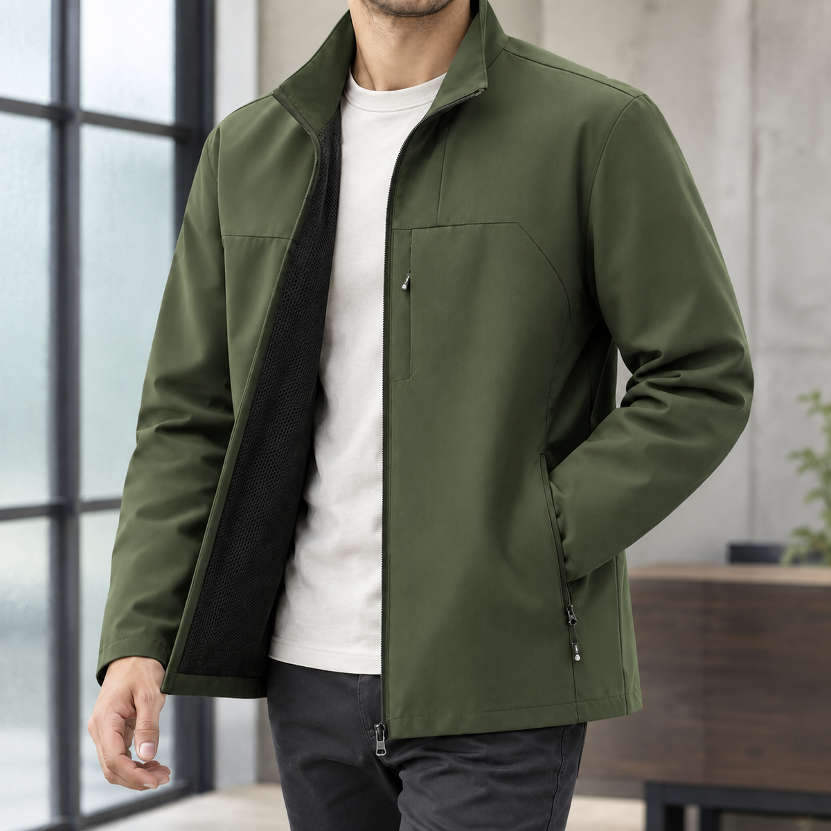 Hubert Stand Collar Jacket - Military Green