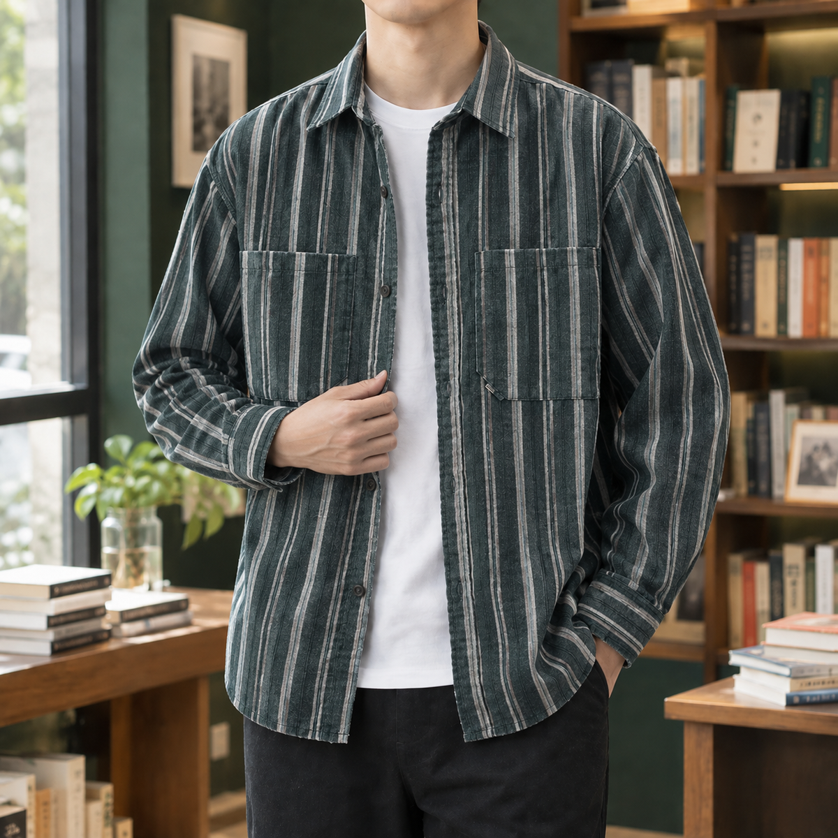 Calvin Striped Overshirt - Green