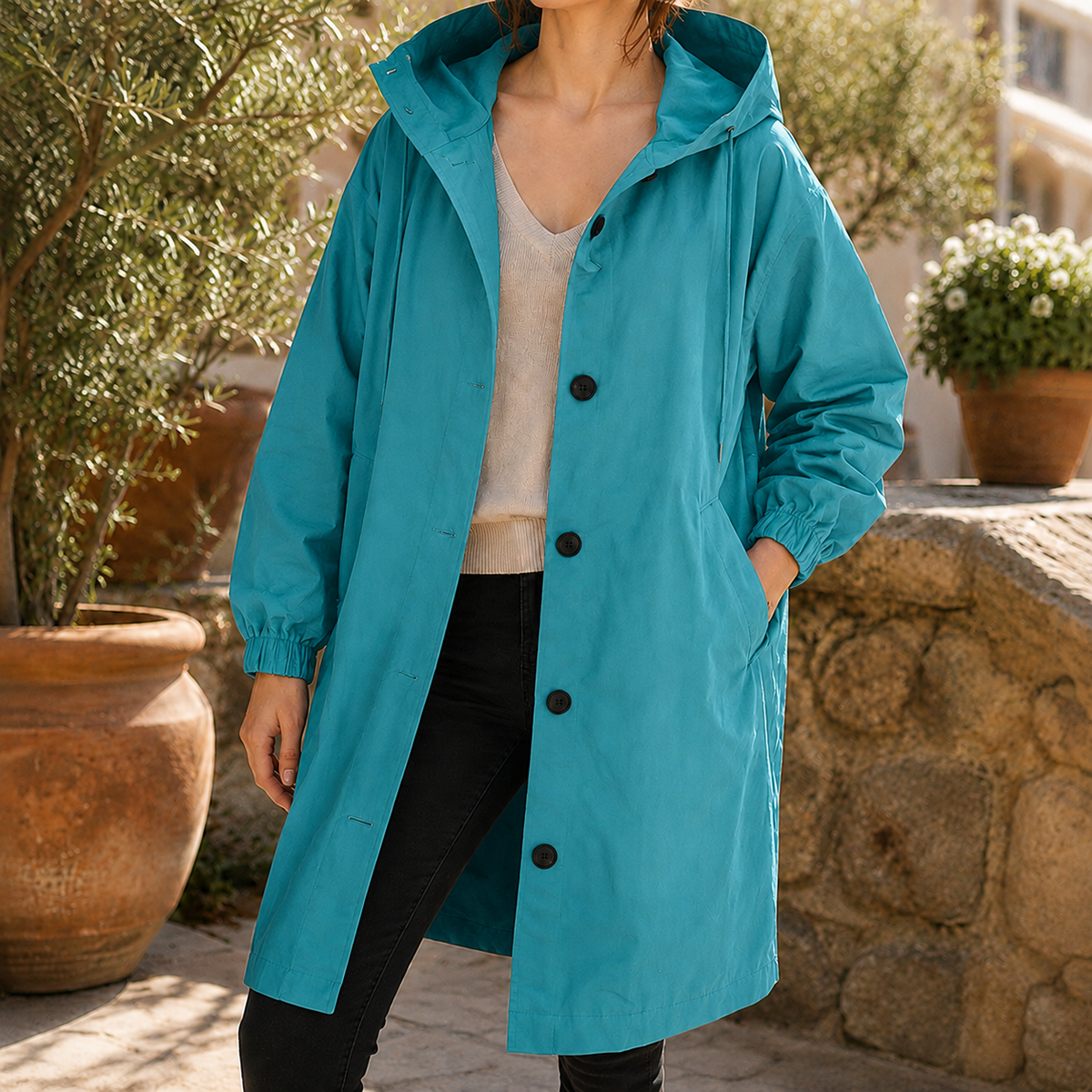 Tabitha Hooded Overcoat - Blue