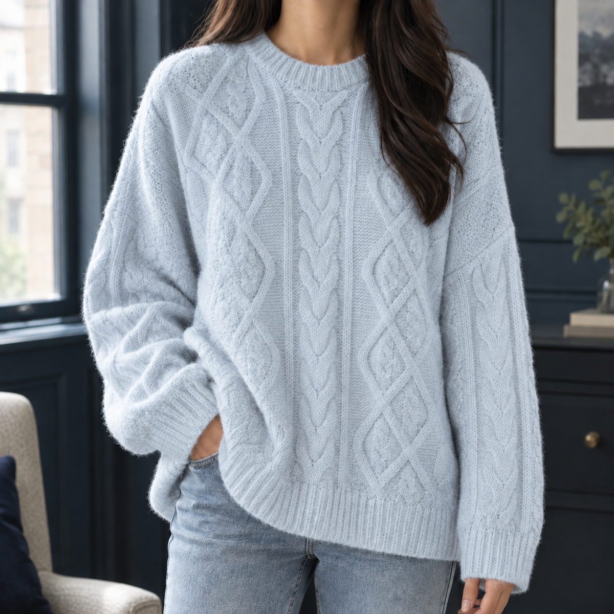 Allegra Cable Knit Sweater - Light Blue