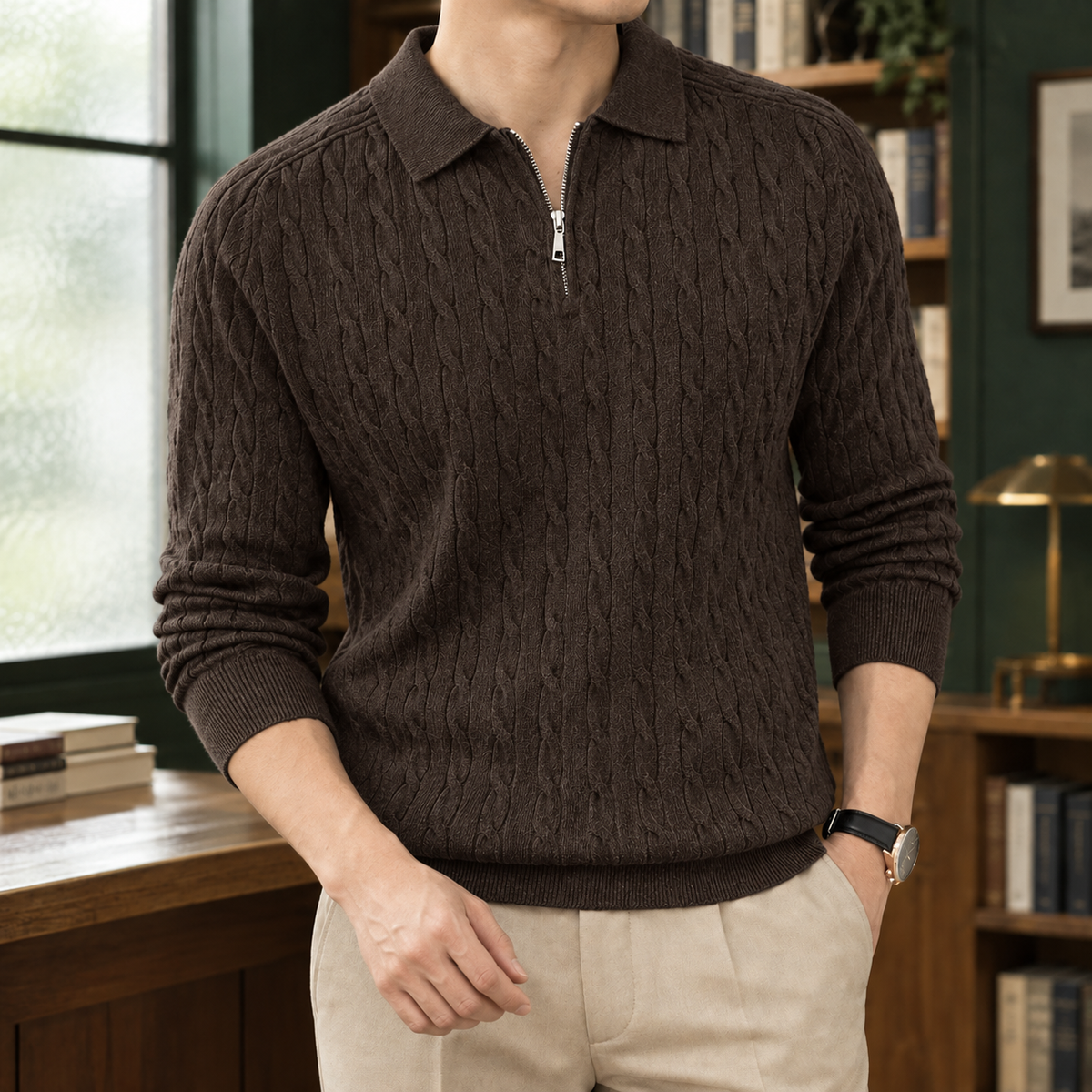 Brendan Cable Knit Sweater - Brown