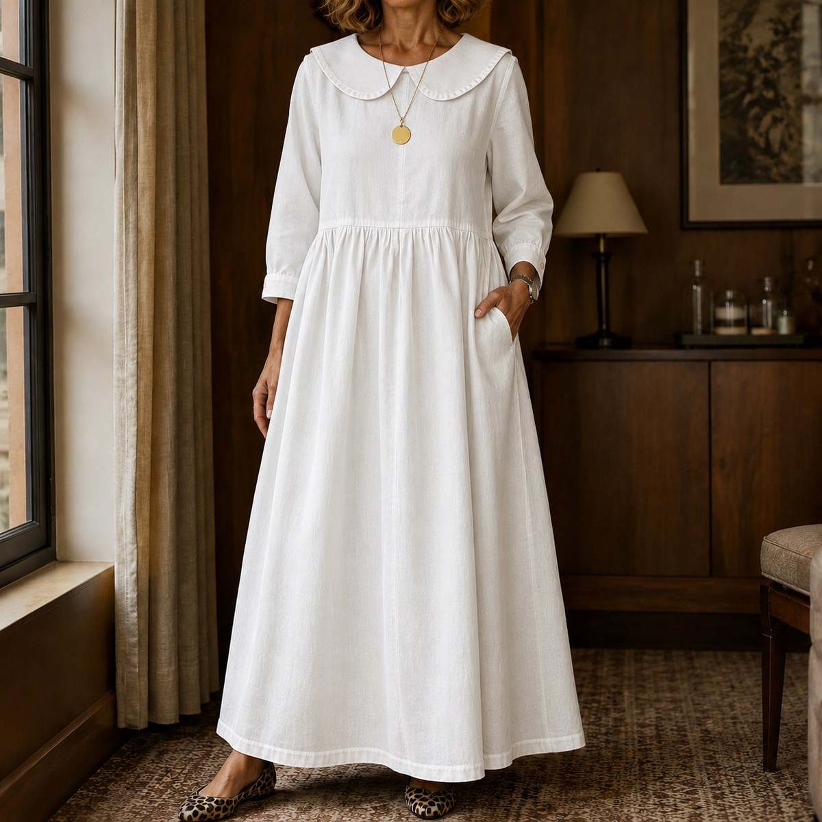 Natalia Peter Pan Dress - White