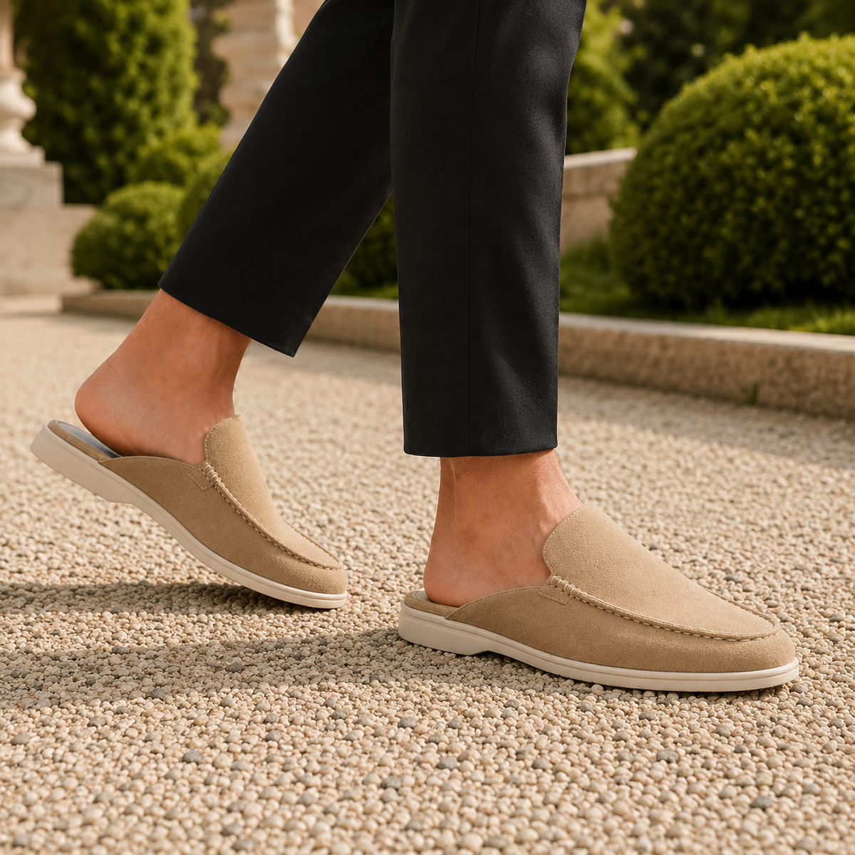 Santoro Suede Mule Loafers - Beige