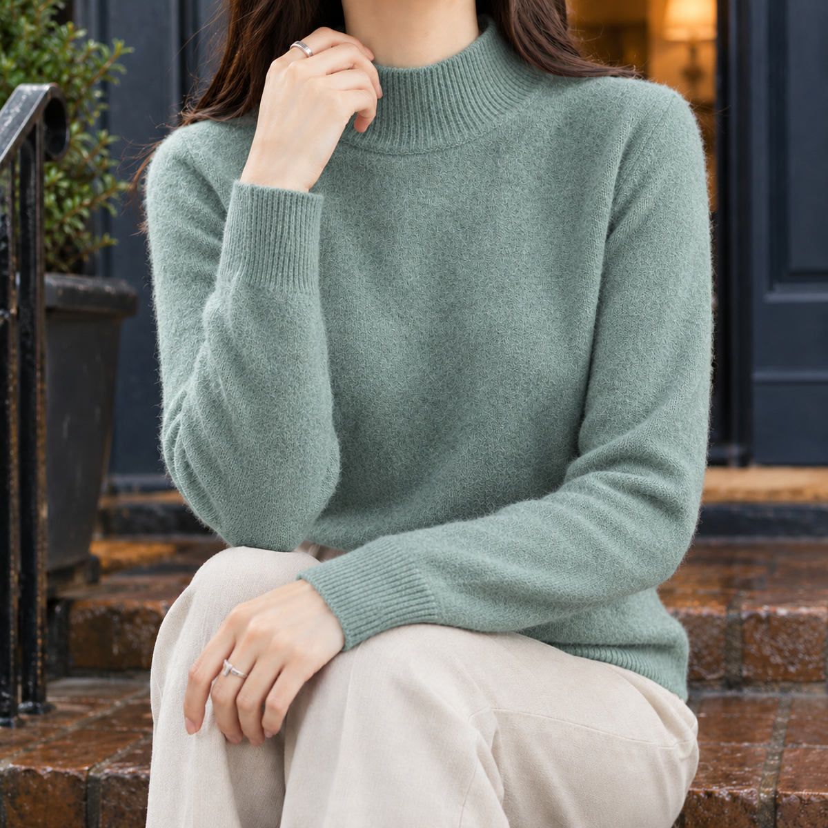 Annalise Mock Neck Sweater - Light Green