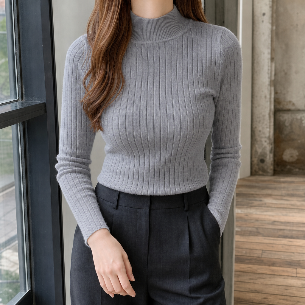 Perpetua Mock Neck Top - Gray