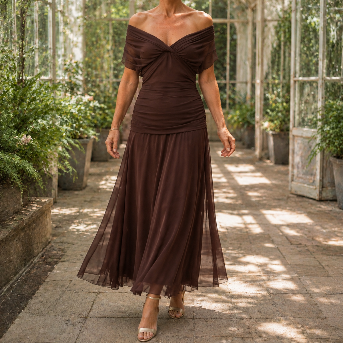 Faye Draped Maxi Dress - Brown