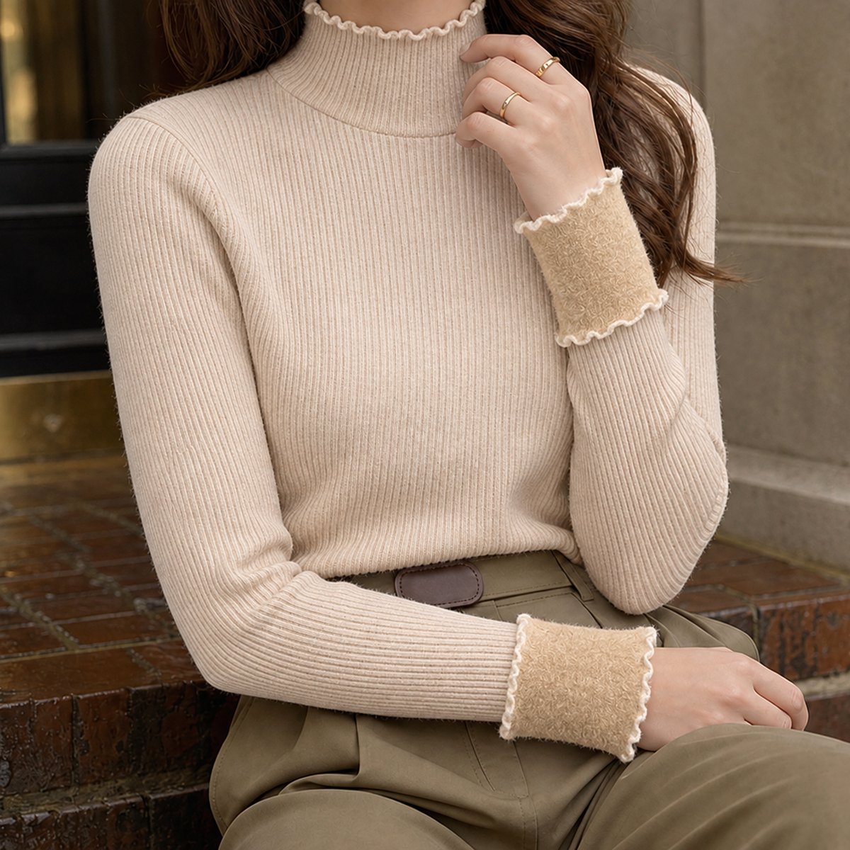 Alice Ribbed Sweater - Beige
