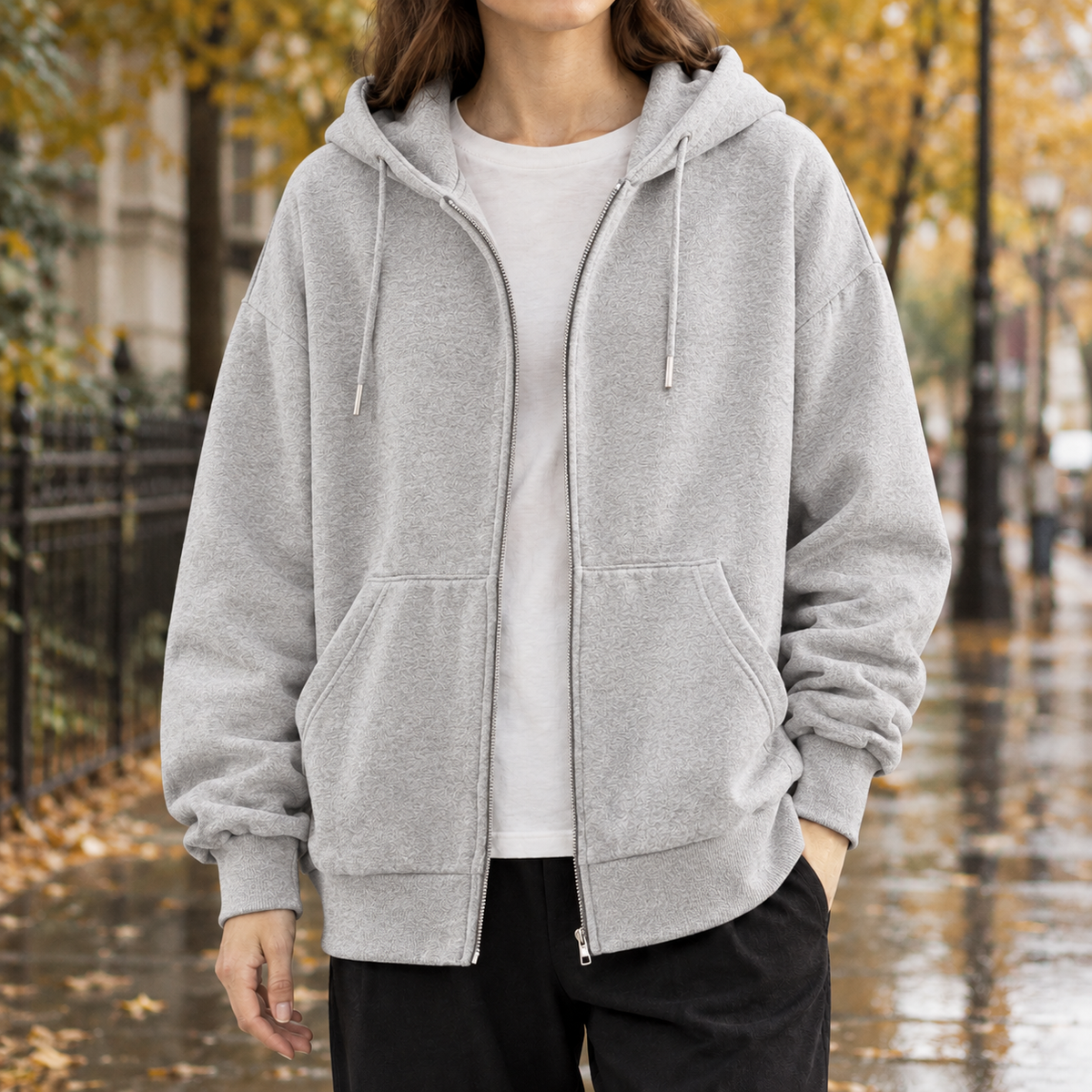 Abigail Zip Hoodie Jacket - Light Gray