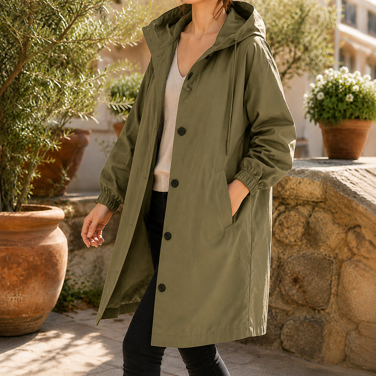 Tabitha Hooded Overcoat - Green