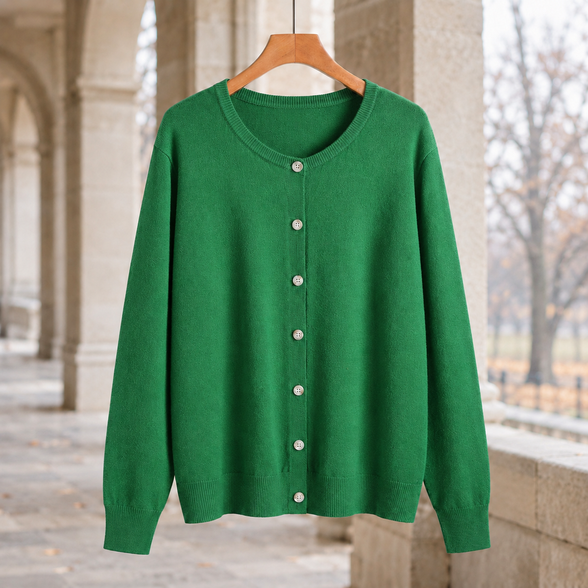 Jemima Round Neck Cardigan - Green