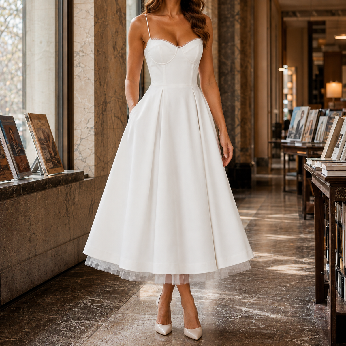 April Corset Midi Dress - White