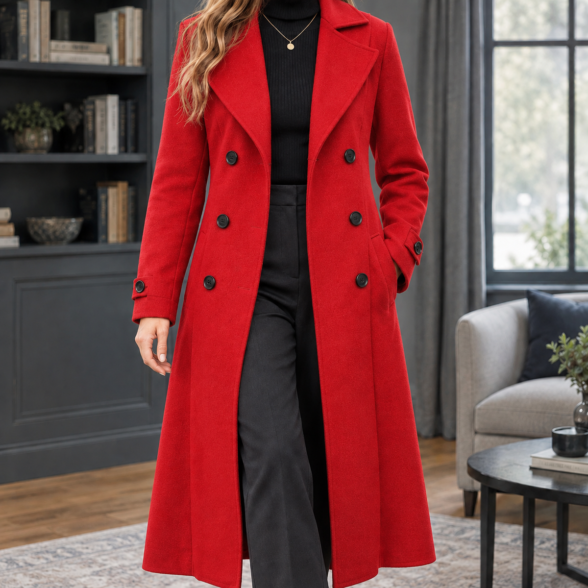Severine Double Breasted Coat - Red