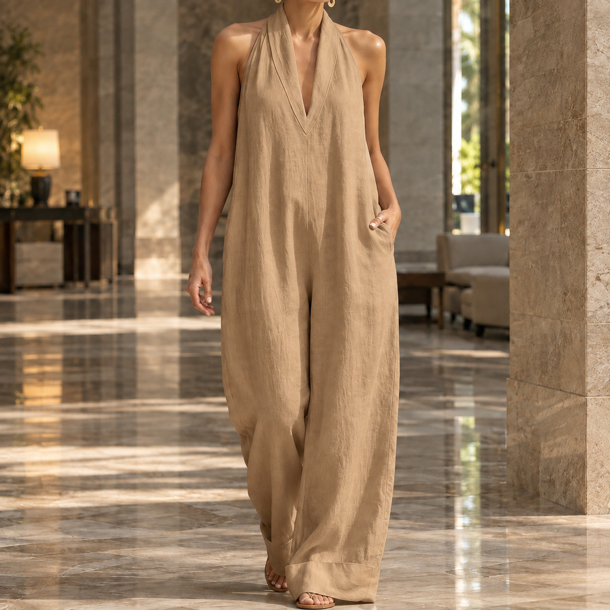 Arwen Halter Jumpsuit - Camel