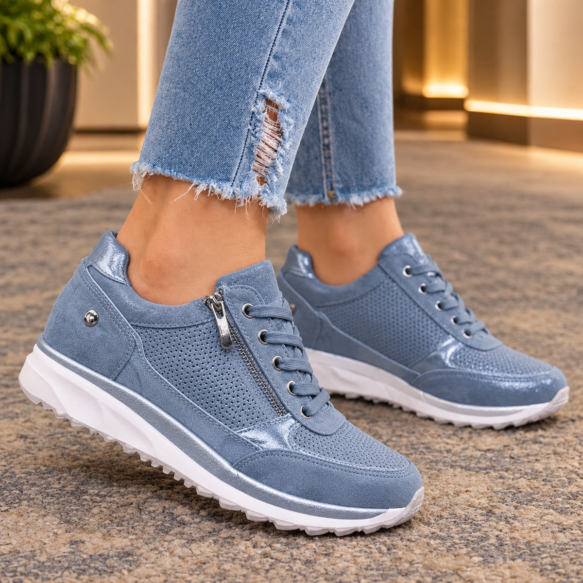Arcuri Metallic Wedge Sneakers - Blue