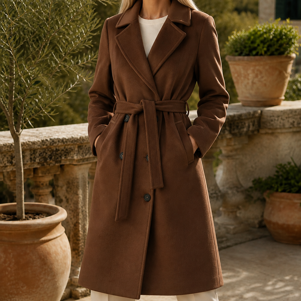 Odette Belted Overcoat - Brown