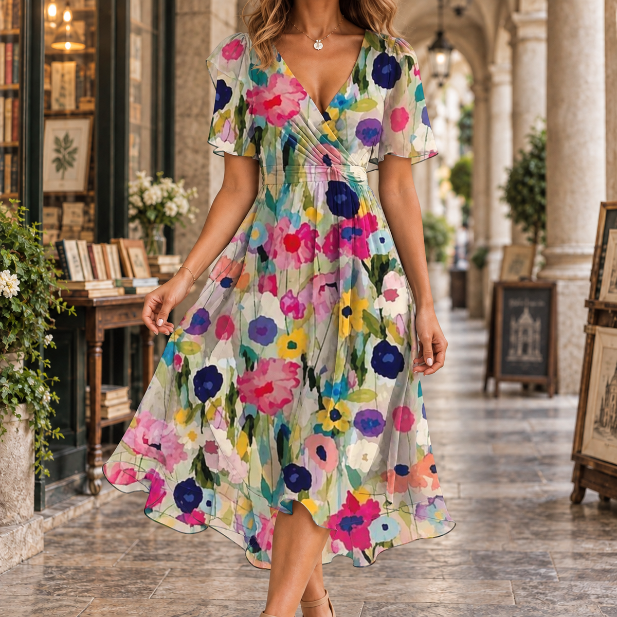 Mireille Wrap Midi Dress - Multicolor