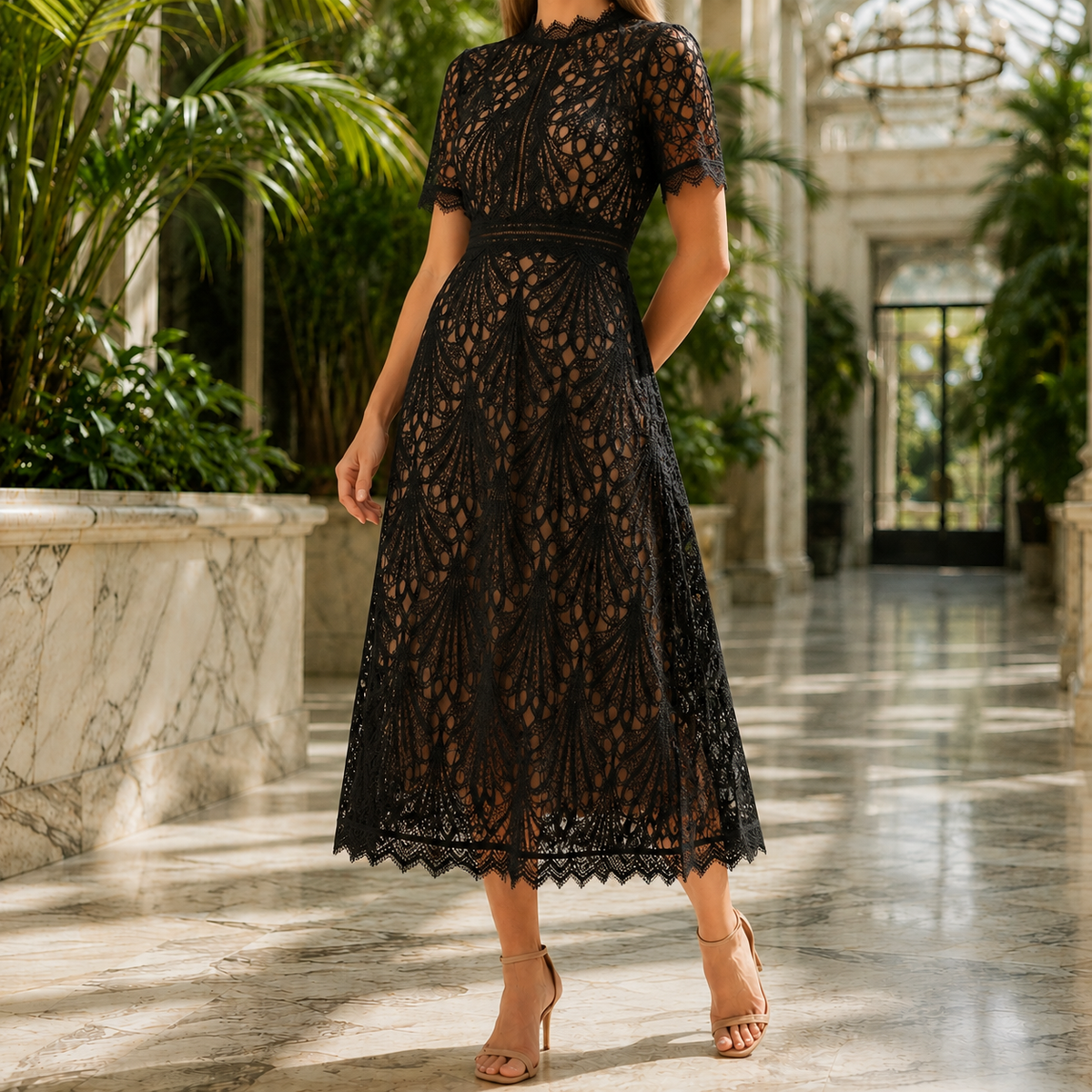 Bianca Lace Midi Dress - Black