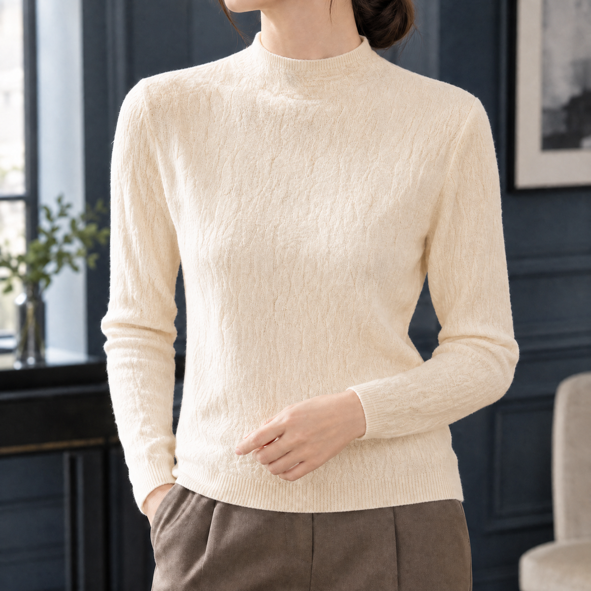 Quintina Textured Sweater - Apricot